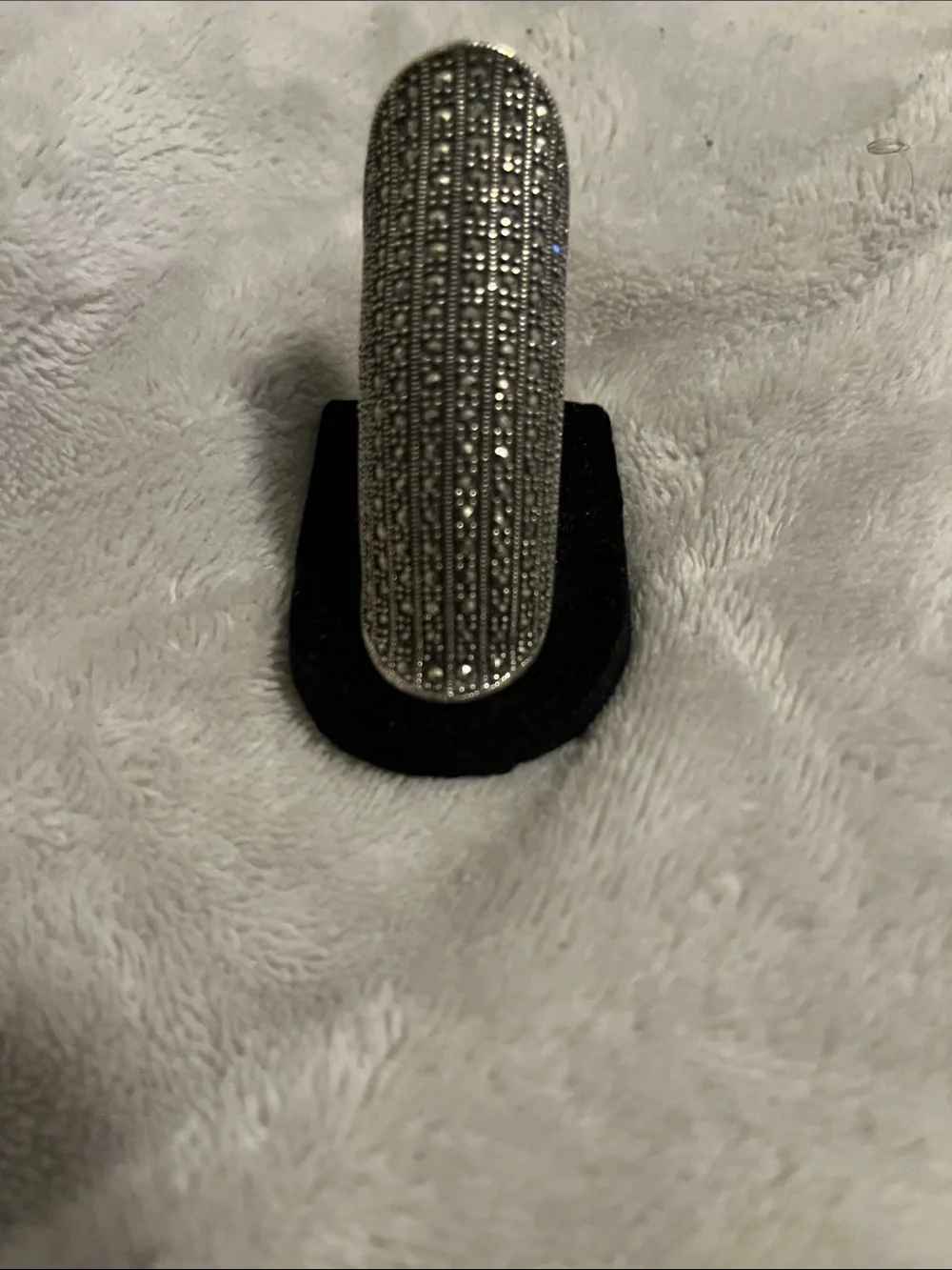 Vintage Sterling Silver Marcasite Long Statement Ring